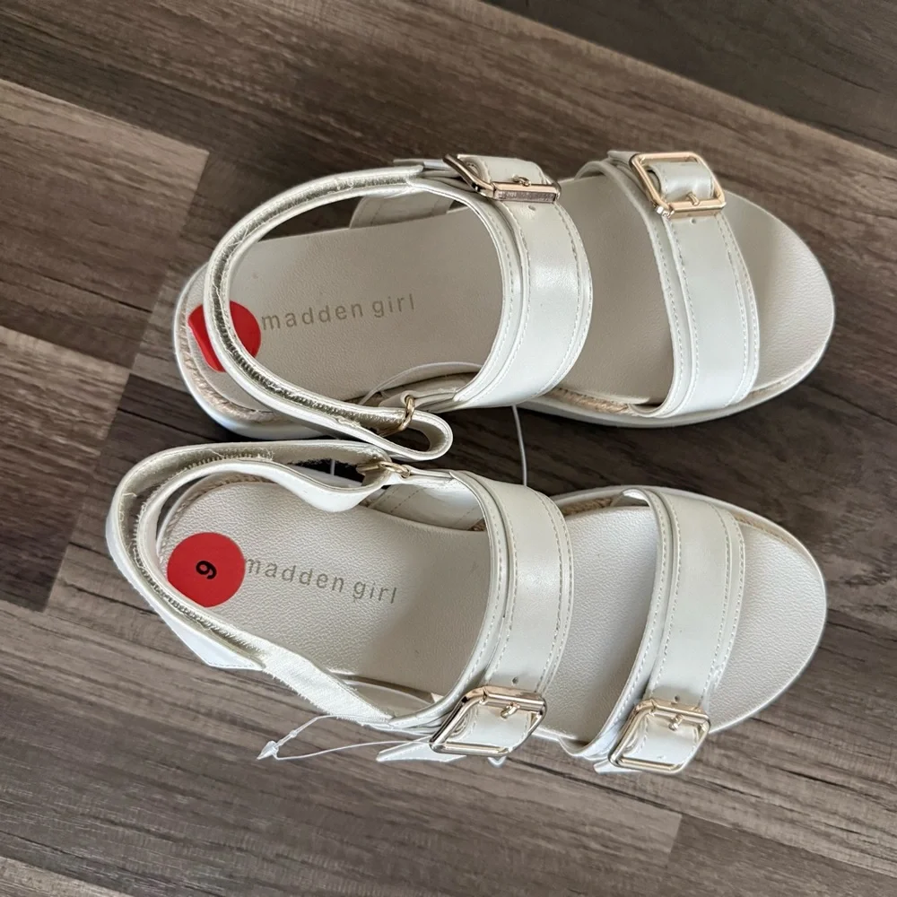 Madden Girl Kids Cream Sandals with Gold Buckles